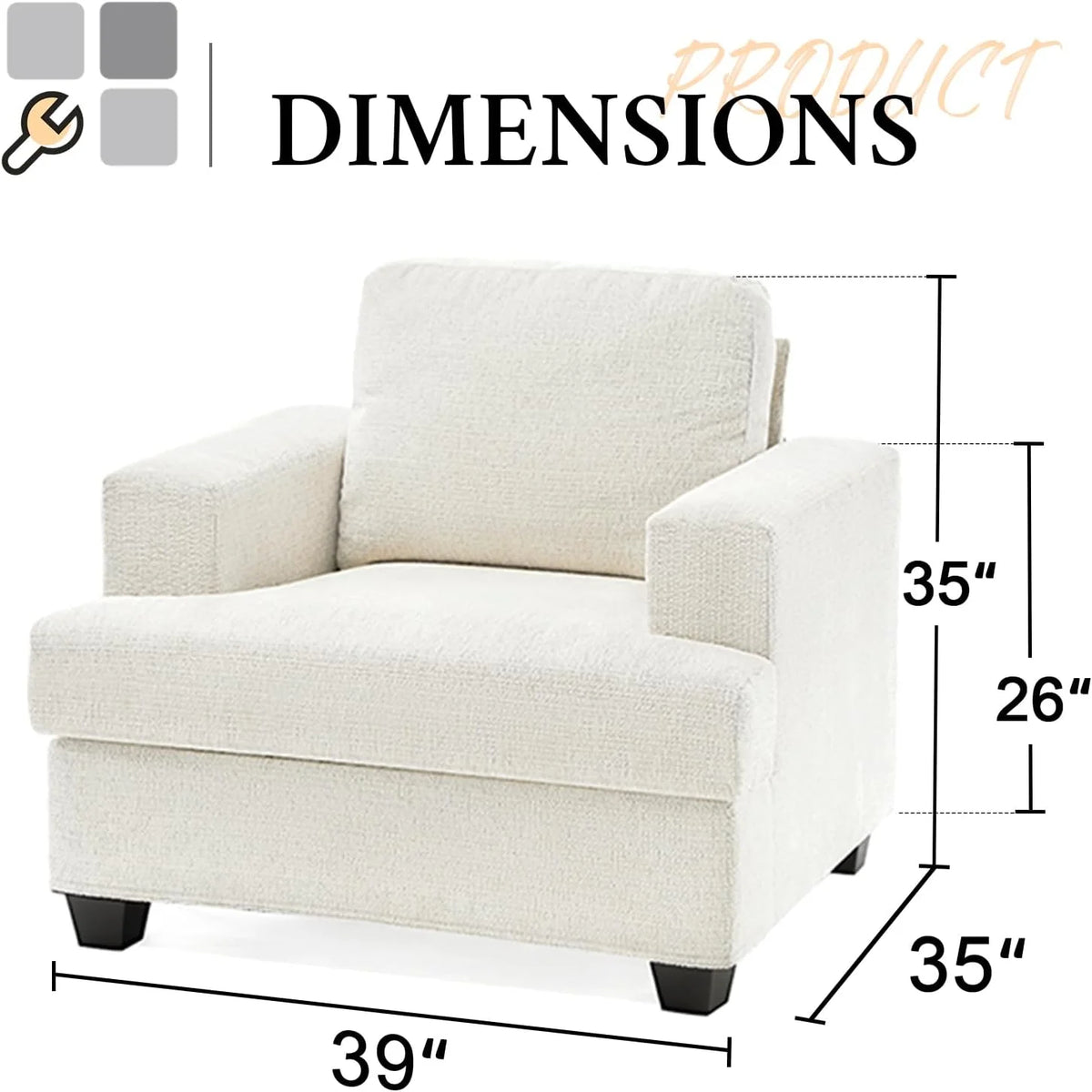 Beige Chenille 39 Inch Wide Single Seater Sofa G881