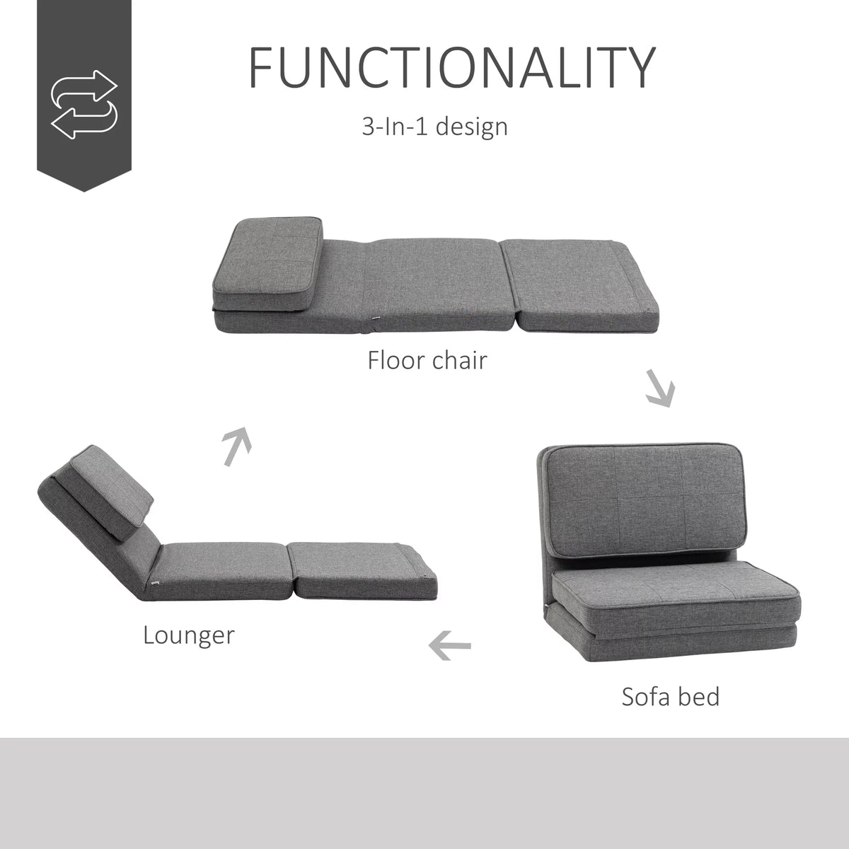 Dark Grey Convertible Flip Chair M645