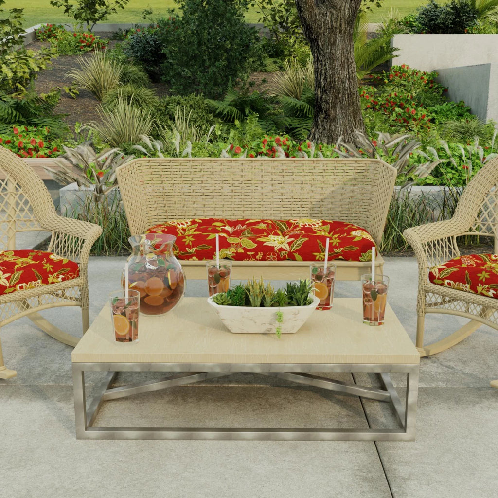Rectangular Tufted Outdoor Wicker Settee Bench Cushion L1199