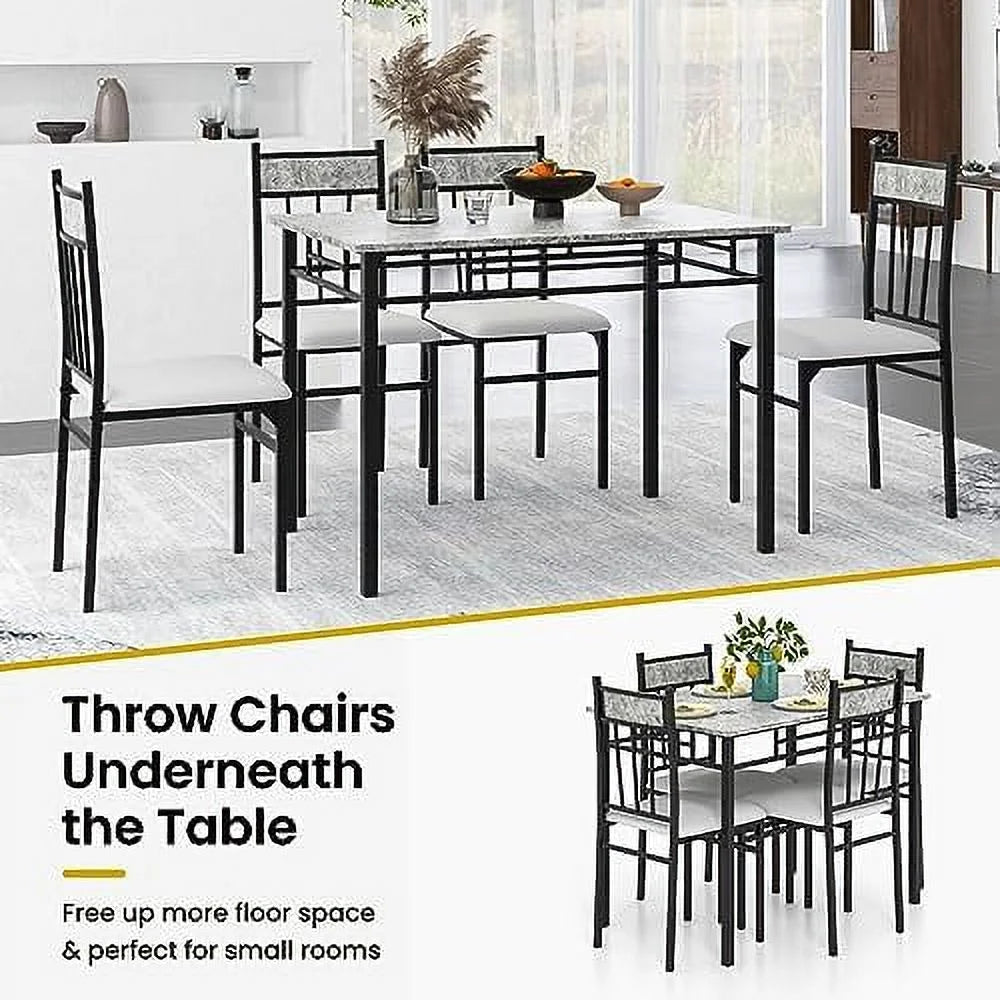 5 Piece Dining Table Set with Metal Frame & Padded Seat S9806