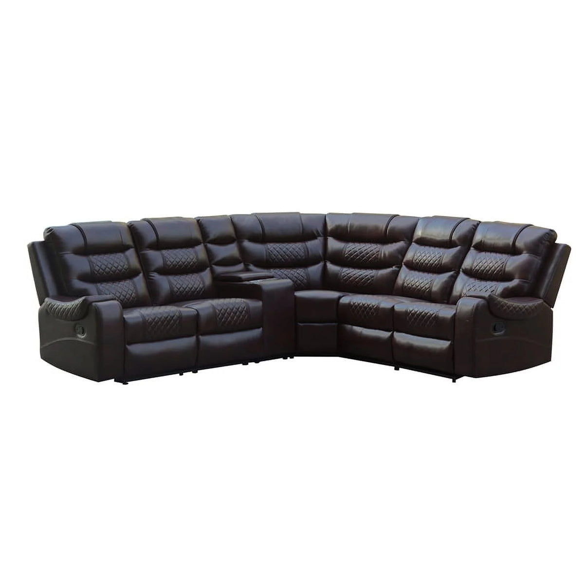 Brown Faux Leather Reclining Sectional T4433