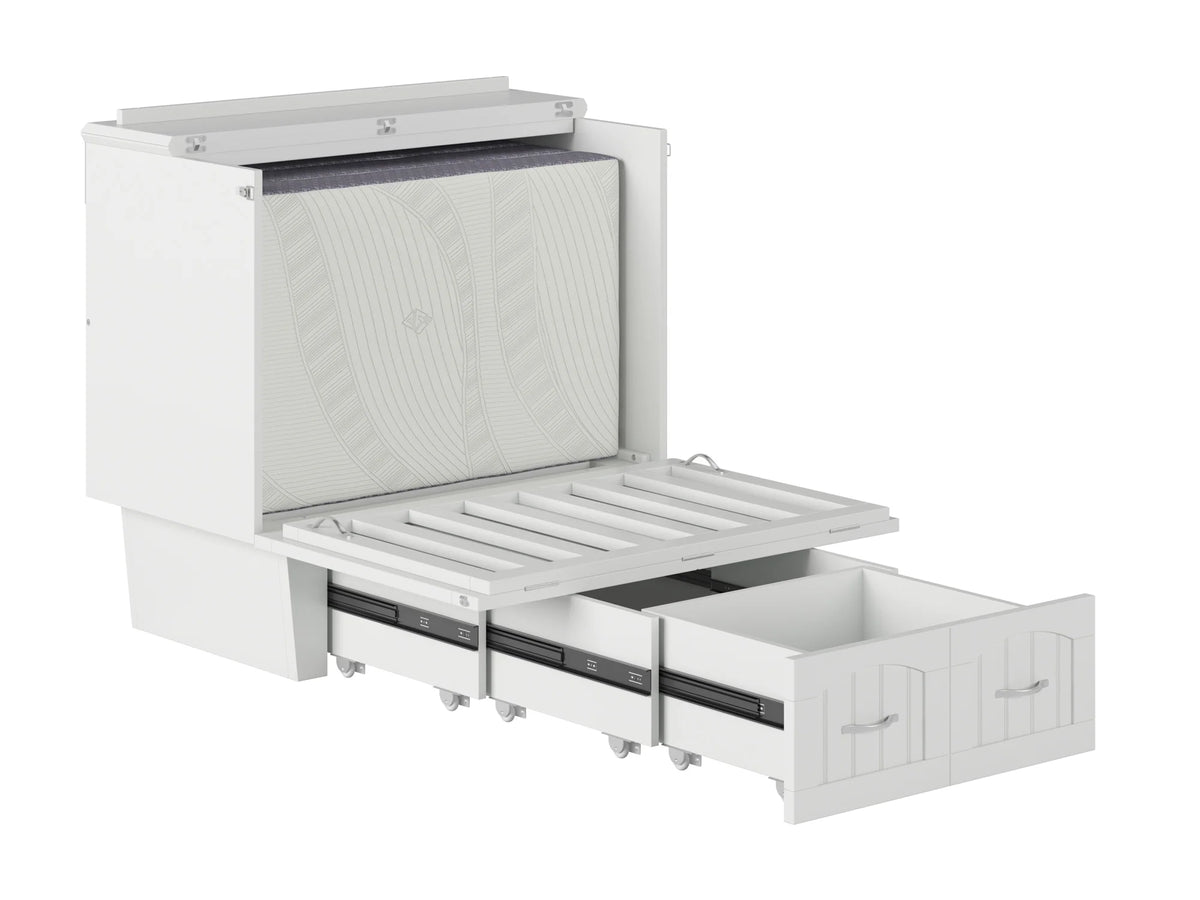 White Twin Solid Wood Murphy Bed Chest with Mattress F28062