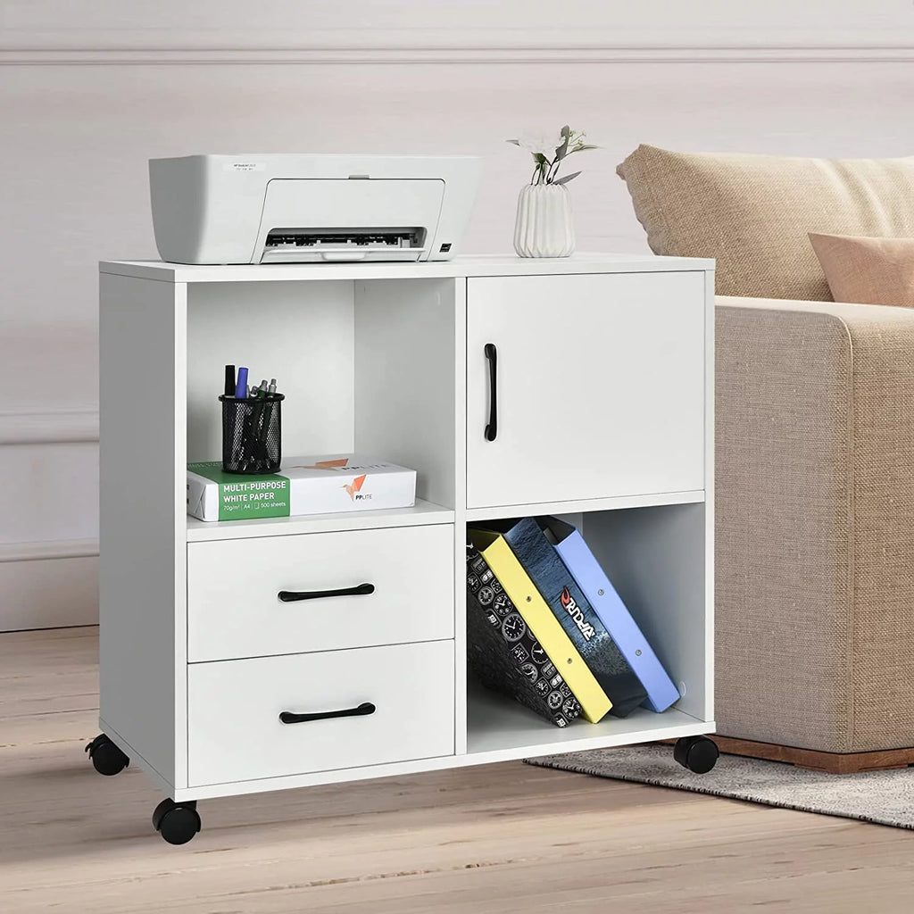 White Mobile Printer Stand with 2 Drawers S98167