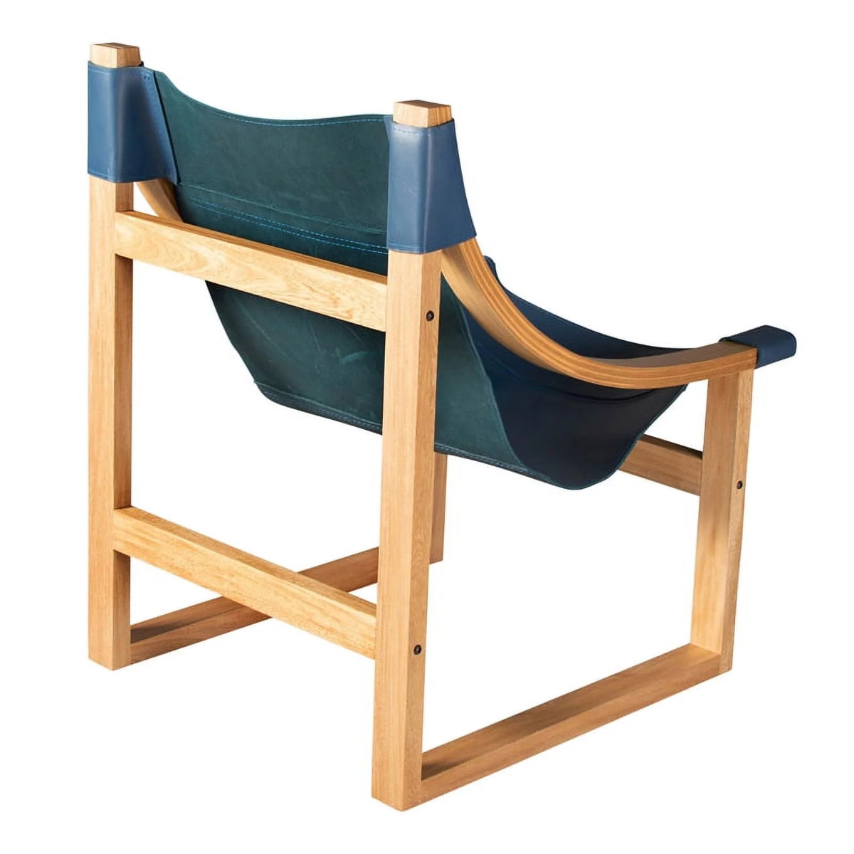 Cobalt Blue Top Grain Leather and Solid Wood Sling Chair Y9403