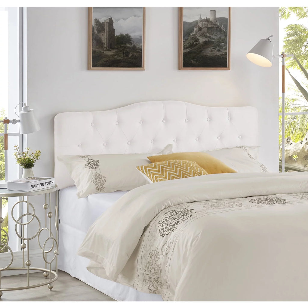 White Linen Upholstered Button Tufted Queen Headboard Z9153
