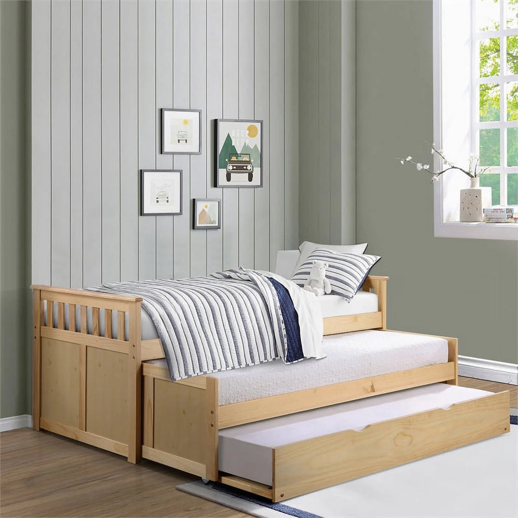 Wood Twin Bed with Twin Trundle H905