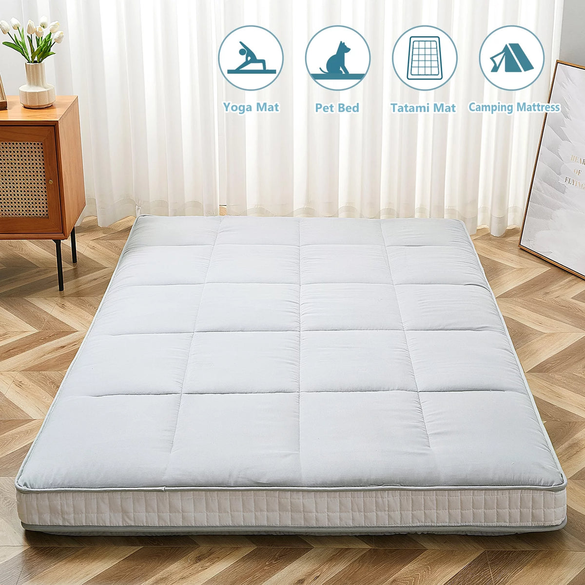 Japanese Floor Futon Mattress, Foldable Roll Up Sleeping Pad K2350