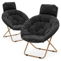 Black Faux Fur Folding Saucer Chairs with Pillow M63824