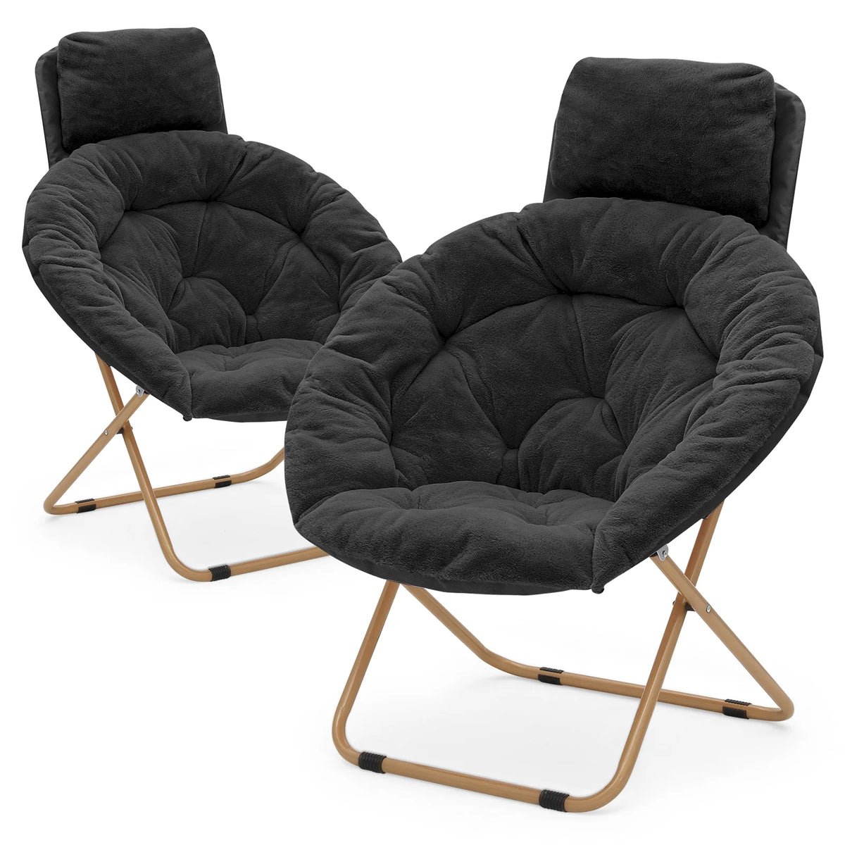 Black Faux Fur Folding Saucer Chairs with Pillow M63824
