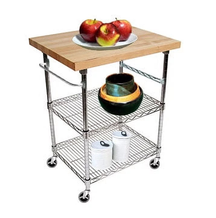 3 Tier Gourmet Cart with Maple Butcher Block Top U6116
