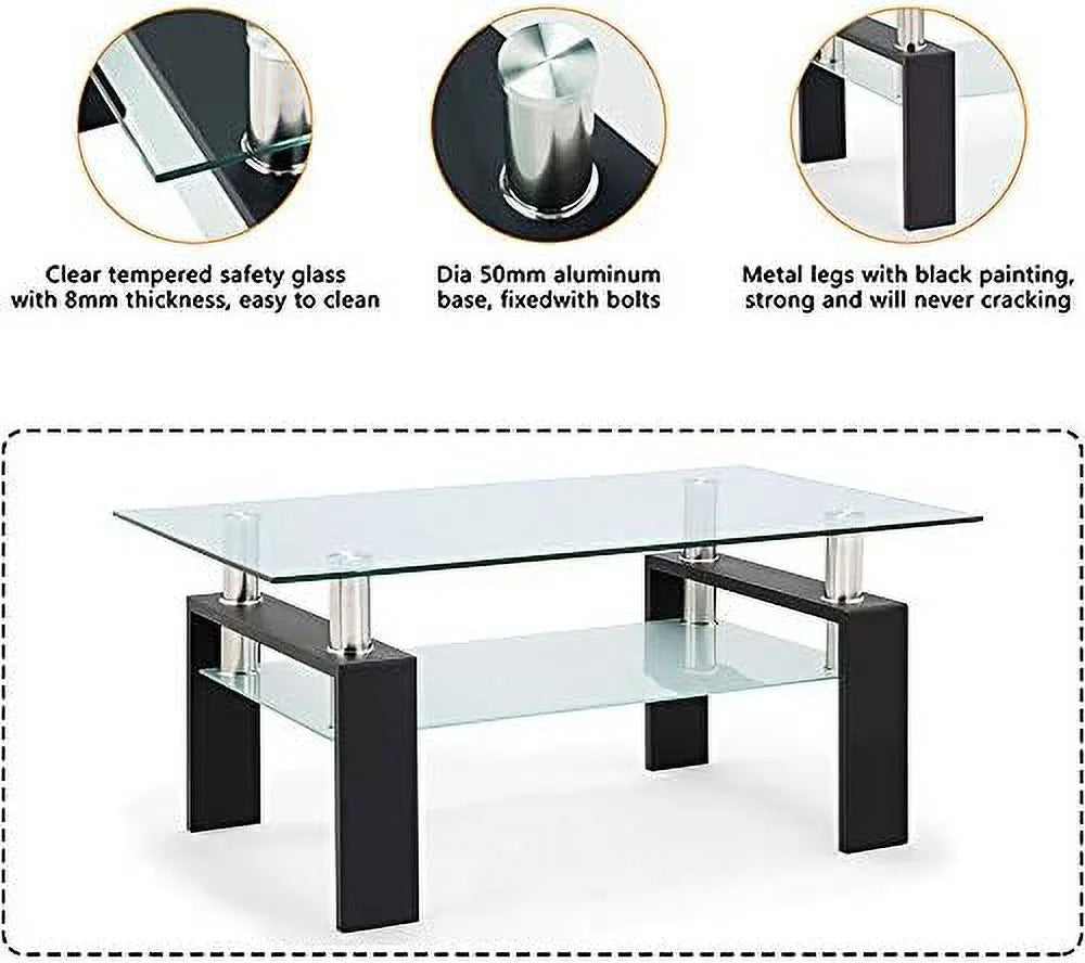Glass Coffee Table with Metal Leg White V955077