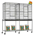 Large Double Flight Bird Breeder Cage with Center Divider and Rolling Stand K264