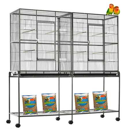 Large Double Flight Bird Breeder Cage with Center Divider and Rolling Stand K264