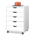 White 5 Drawer Wood Storage Cabinet with Wheels D6072