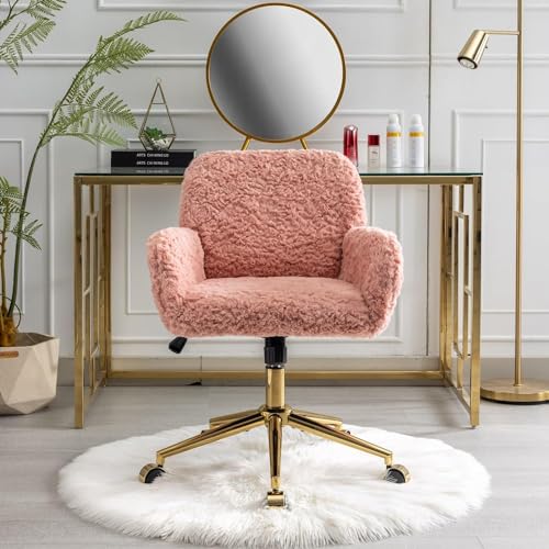 Pink Faux Fur Upholstered Swivel Desk Chair J734232