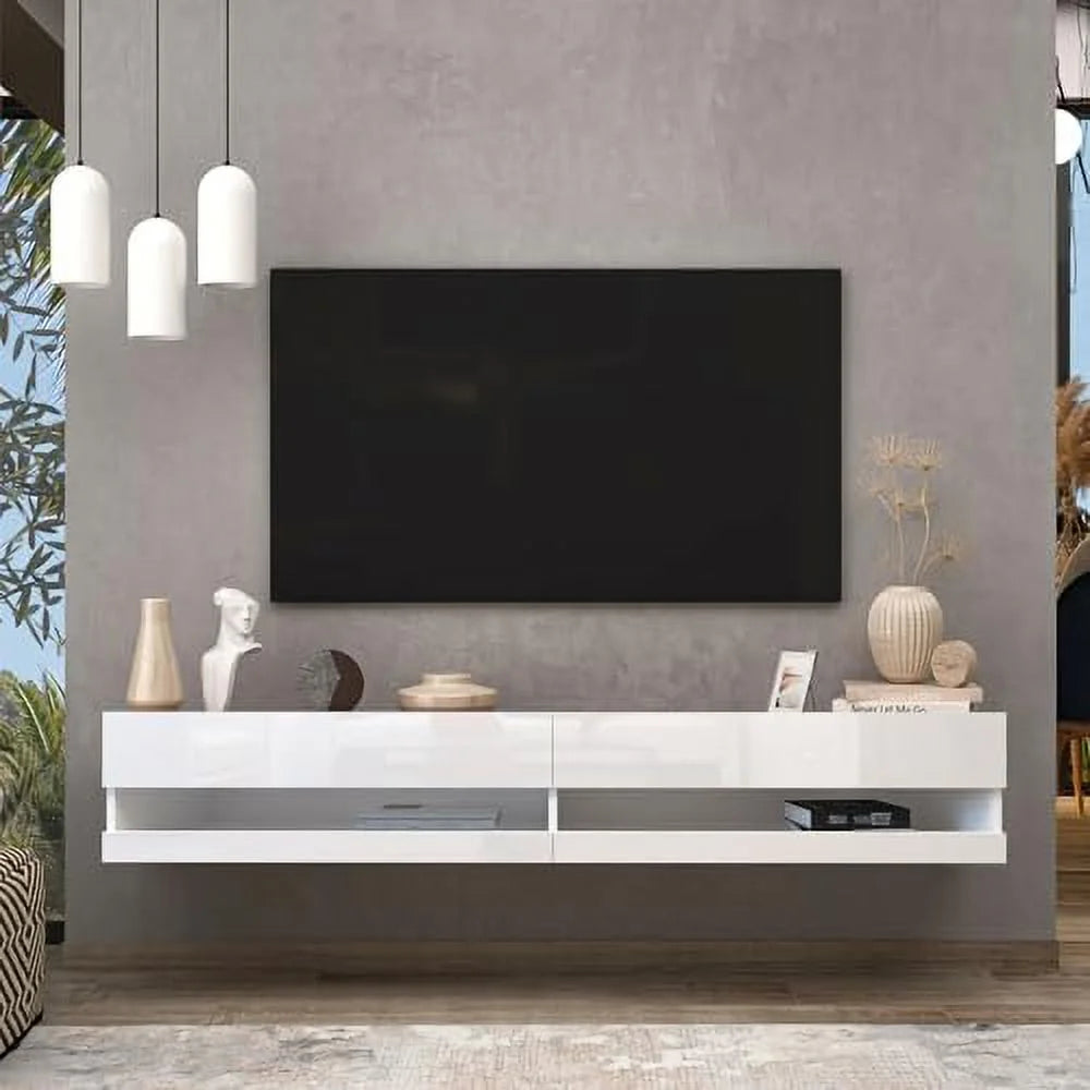 60" Floating TV Stand Wall Mounted TV Cabinet with 3 Open Compartments Brown V70084