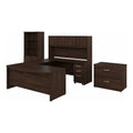 72W Black Walnut Engineered Wood Desk with Hutch and Storage J223