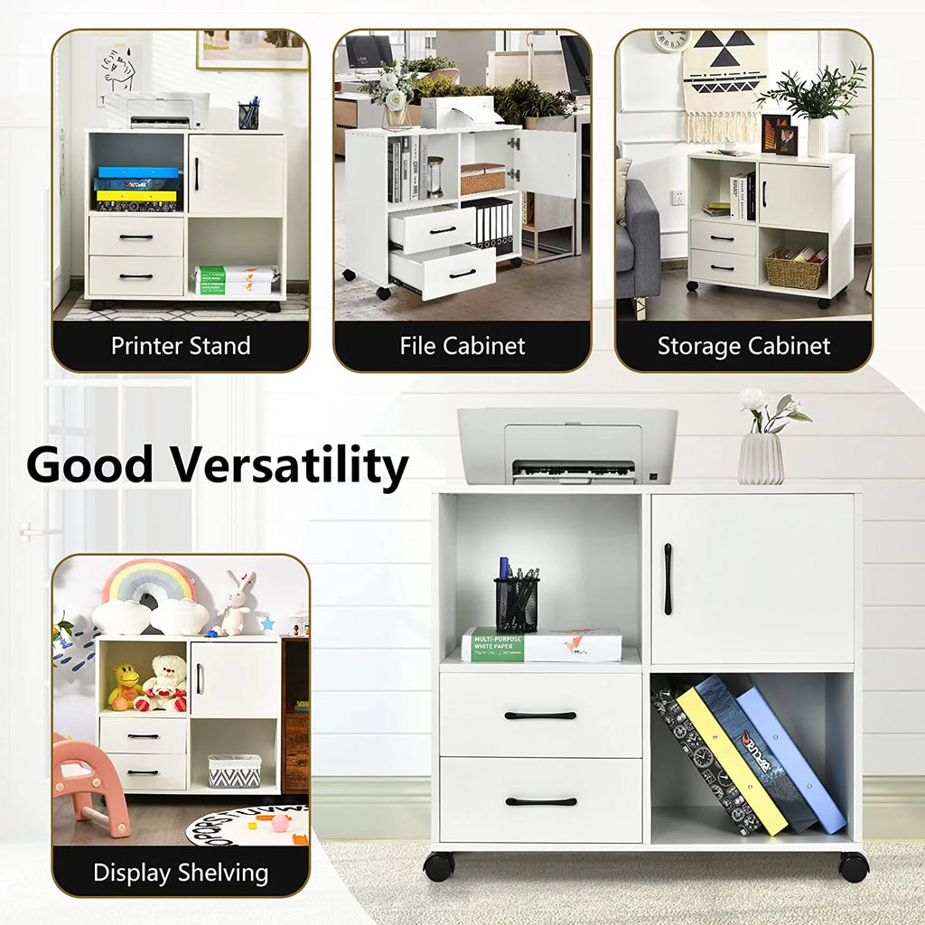 White Mobile Printer Stand with 2 Drawers S98167