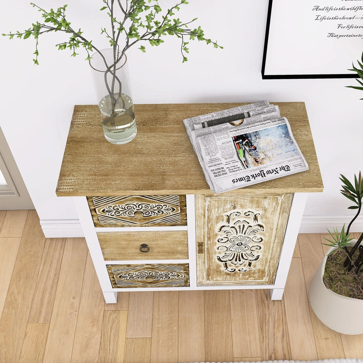 White Washed Wood 1-Door Accent Cabinet B244