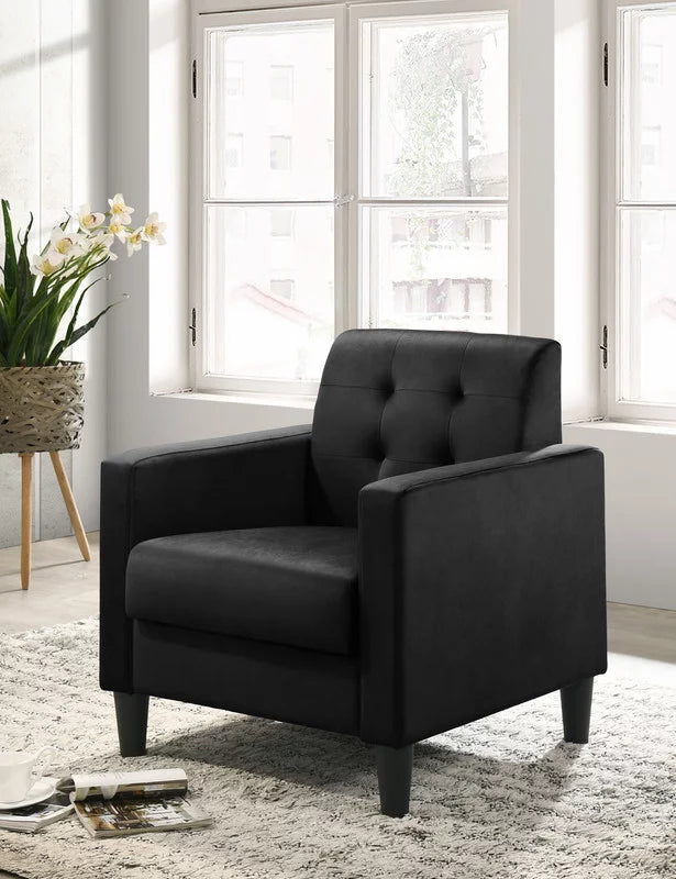 Black Velvet Armchairs and End Table Living Room Set L9168