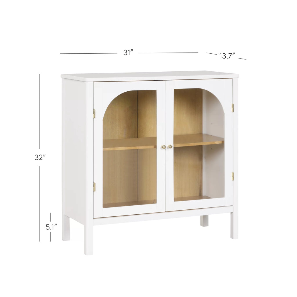 White Free Standing Sideboard Buffet with Glass Doors and Adjustable Shelf B81952