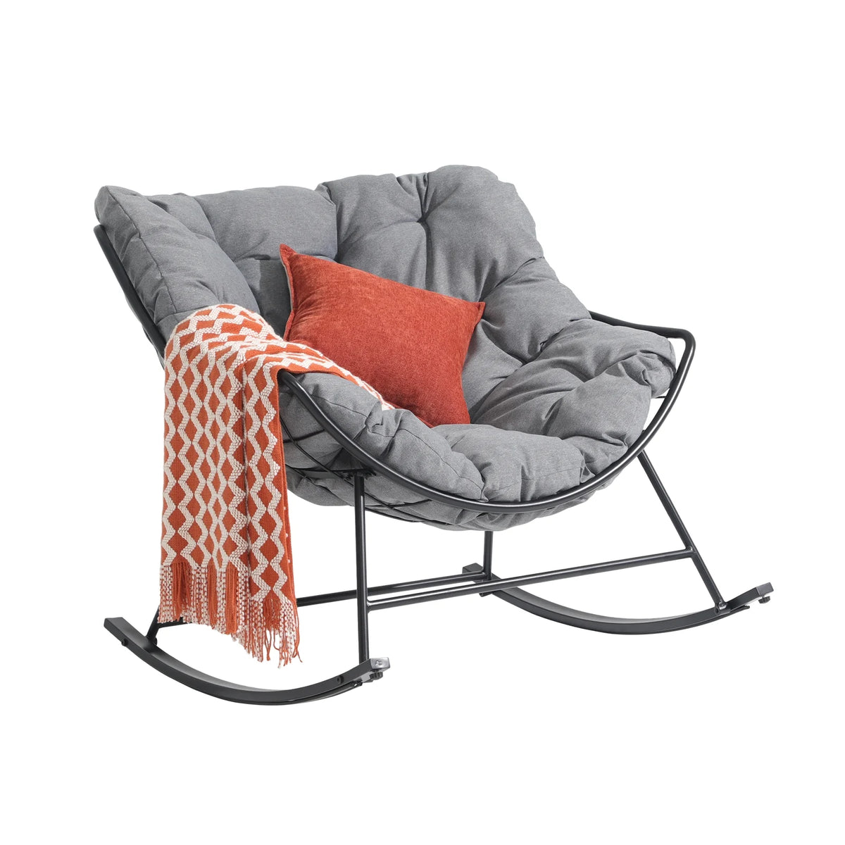 Grey Oversized Cushion Outdoor Rocking Chair U86541