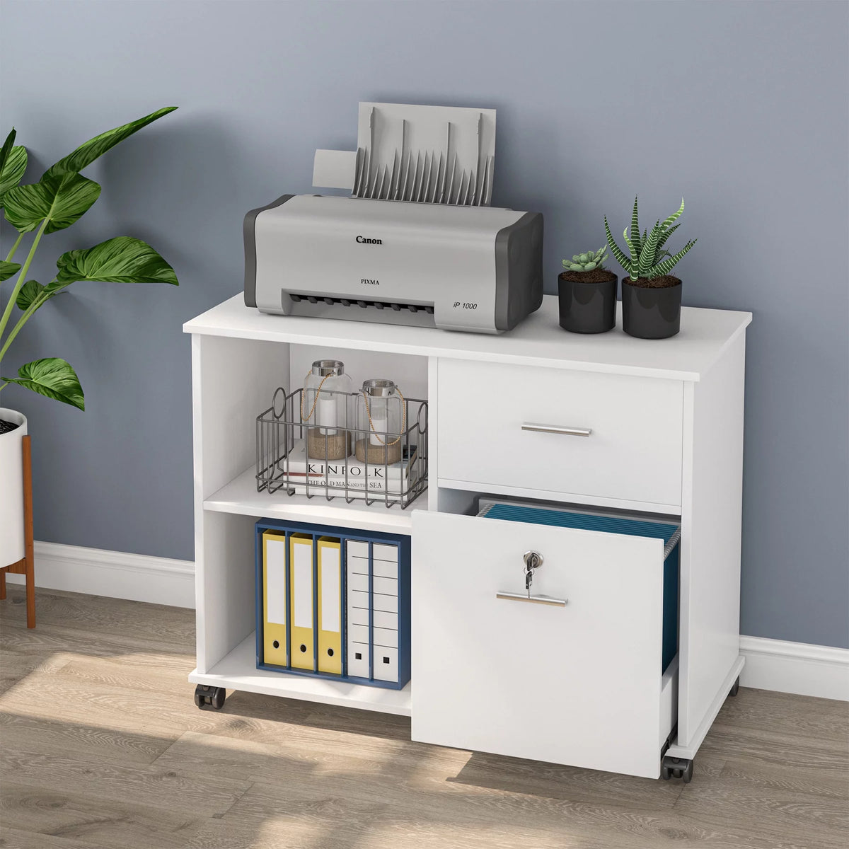 2-Drawer Mobile Lateral Filing Cabinet with Lock and Wheels H3316