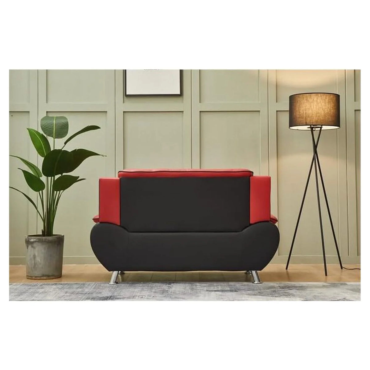 Black Red Faux Leather Loveseat W471