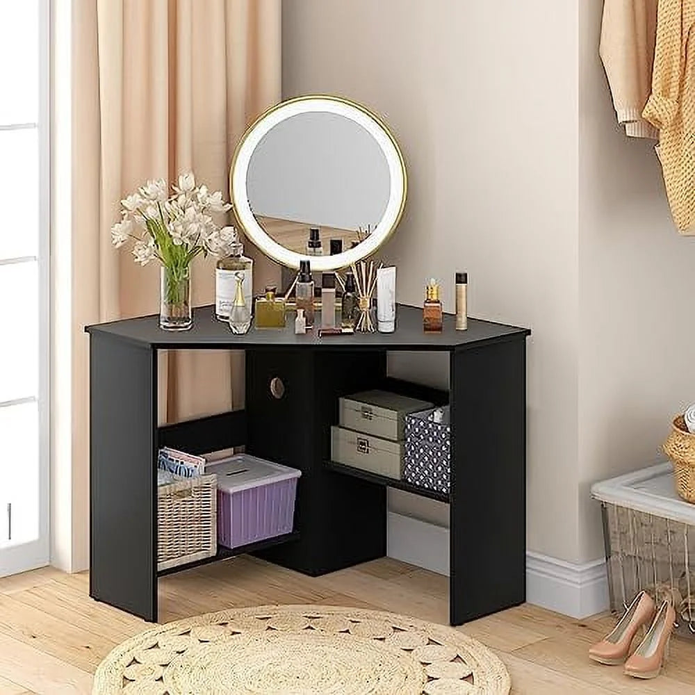 Black Corner Computer Desk with Shelves C24135