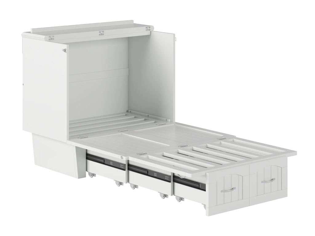 White Twin Solid Wood Murphy Bed Chest with Mattress F28062
