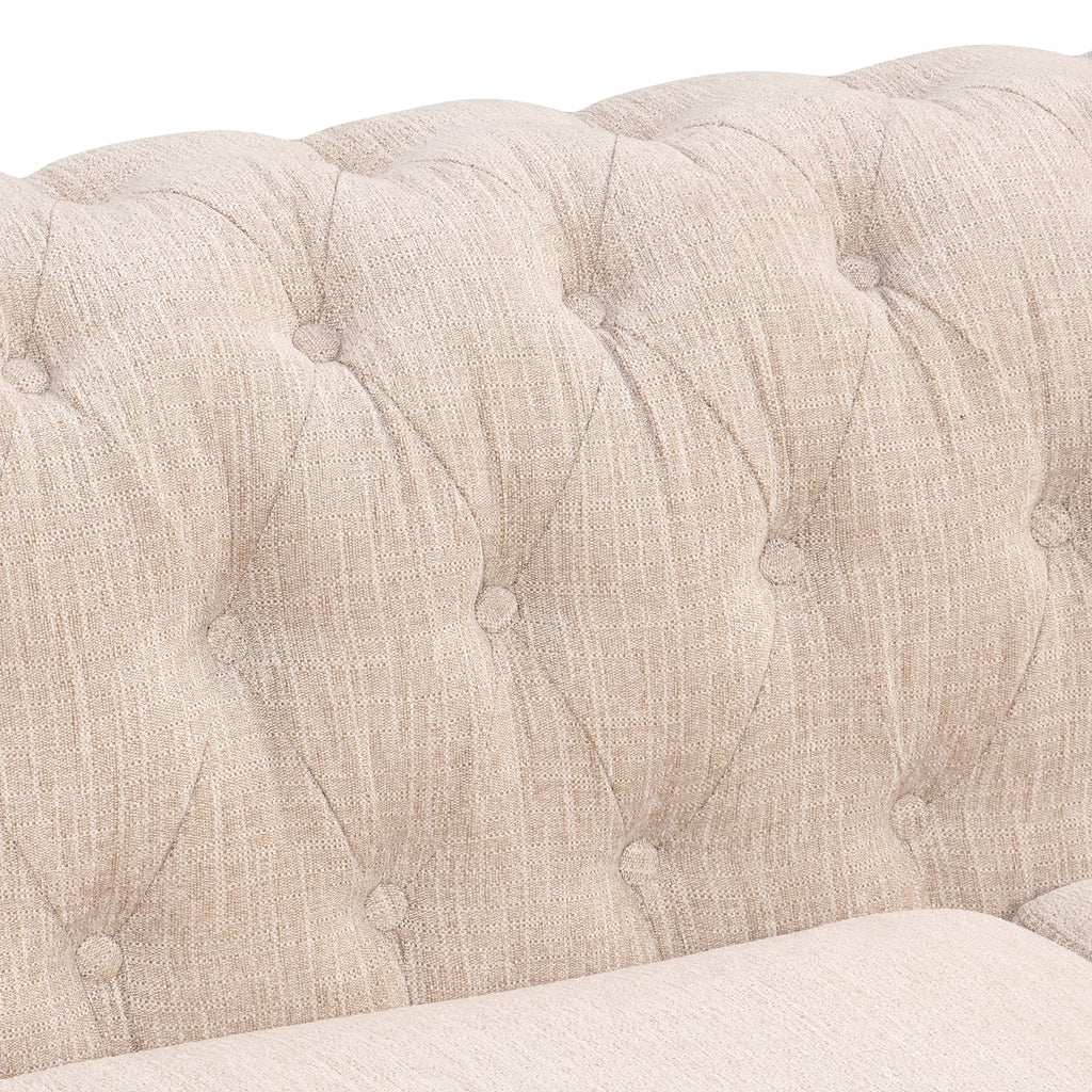 3 Seater Button Tufted Upholstered Sofa with Rolled Arms R51445