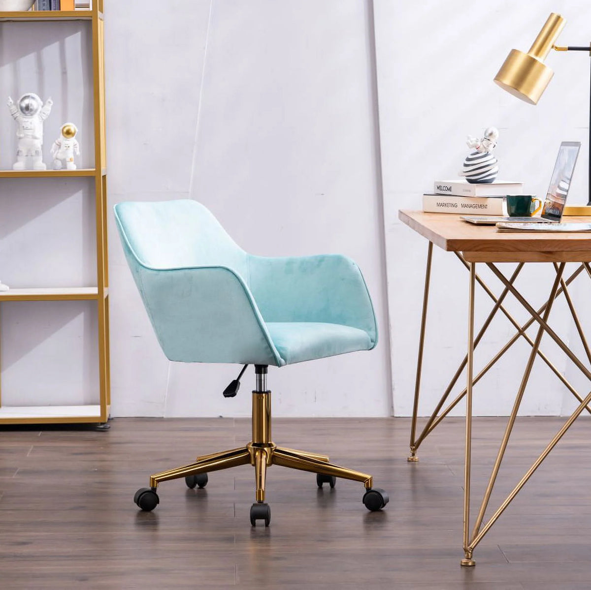 Aqua Light Blue Velvet Adjustable Height Office Chair J4605