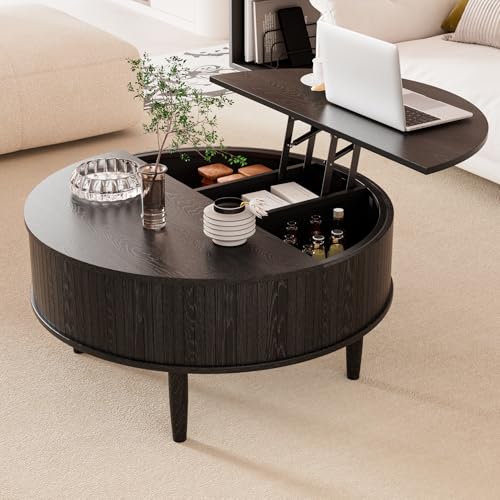 Round Fluted Lift Top Coffee Table with Storage Q69057