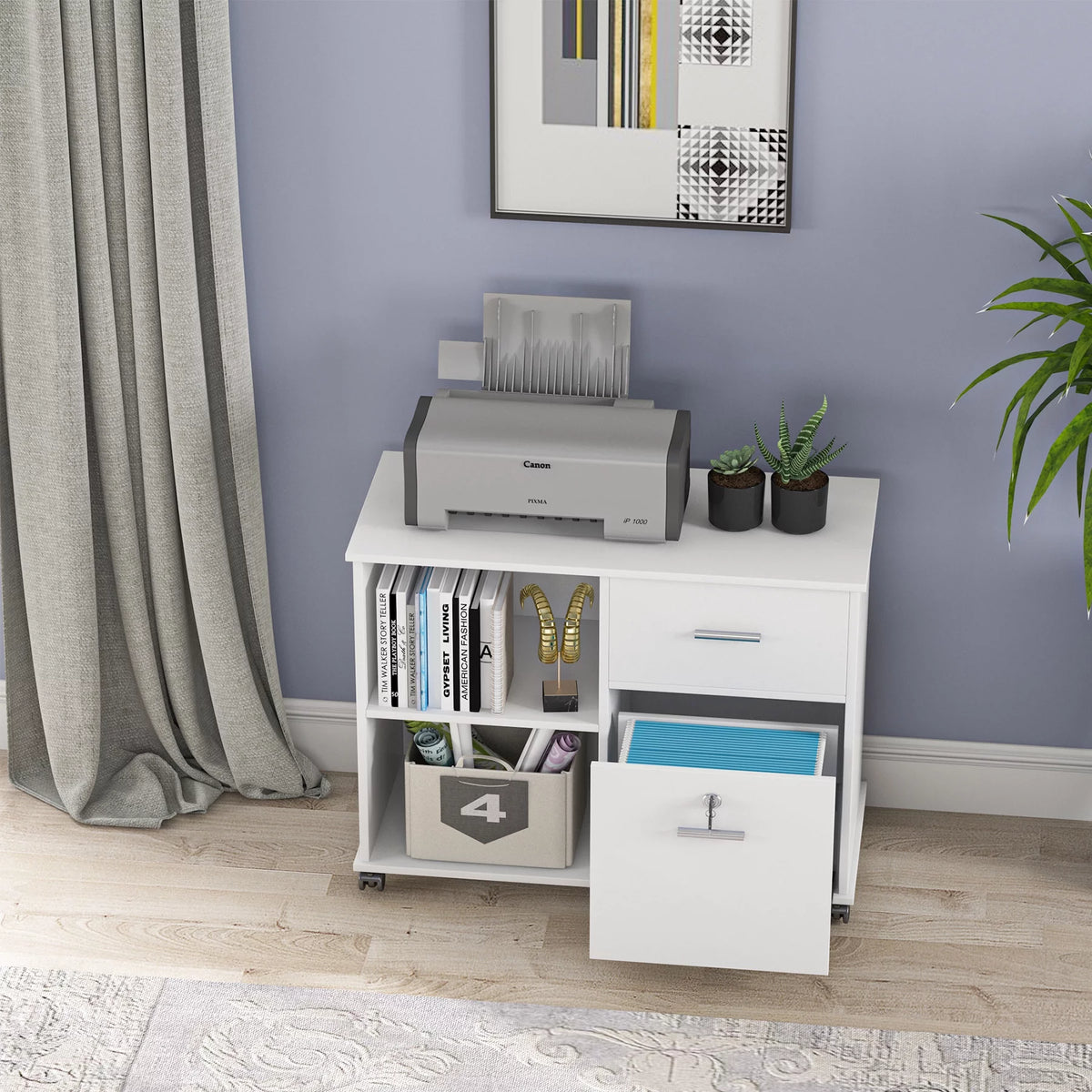 2-Drawer Mobile Lateral Filing Cabinet with Lock and Wheels H3316
