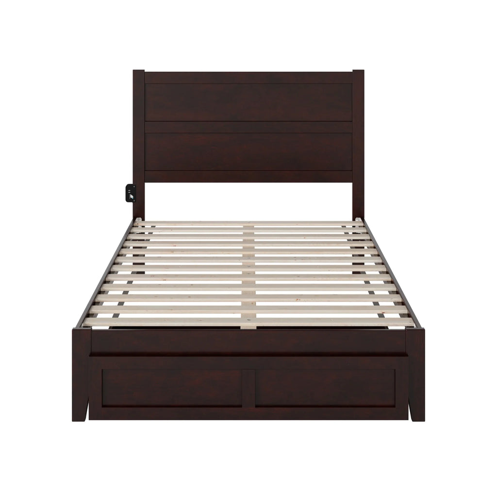 Solid Wood Platform Bed with Foot Drawer Storage, Espresso Full Size B514