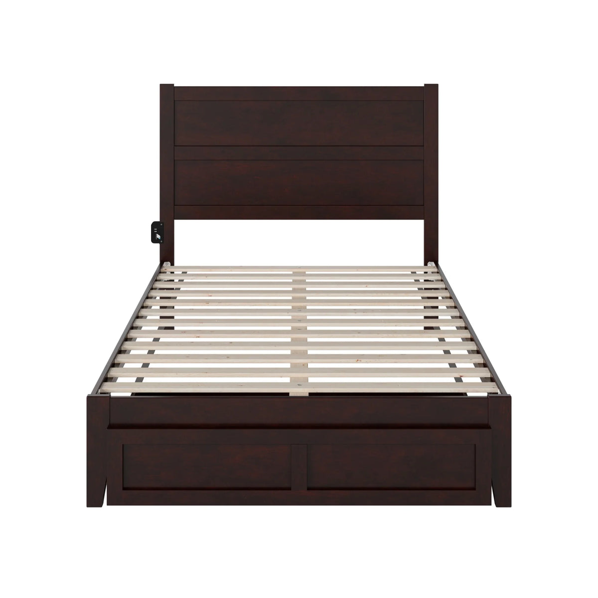 Solid Wood Platform Bed with Foot Drawer Storage, Espresso Full Size B514