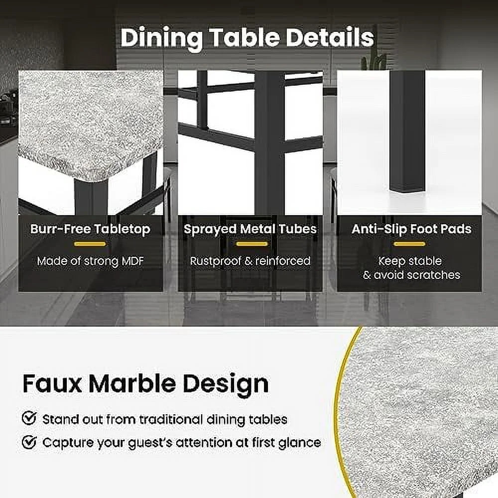 5 Piece Dining Table Set with Metal Frame & Padded Seat S9806