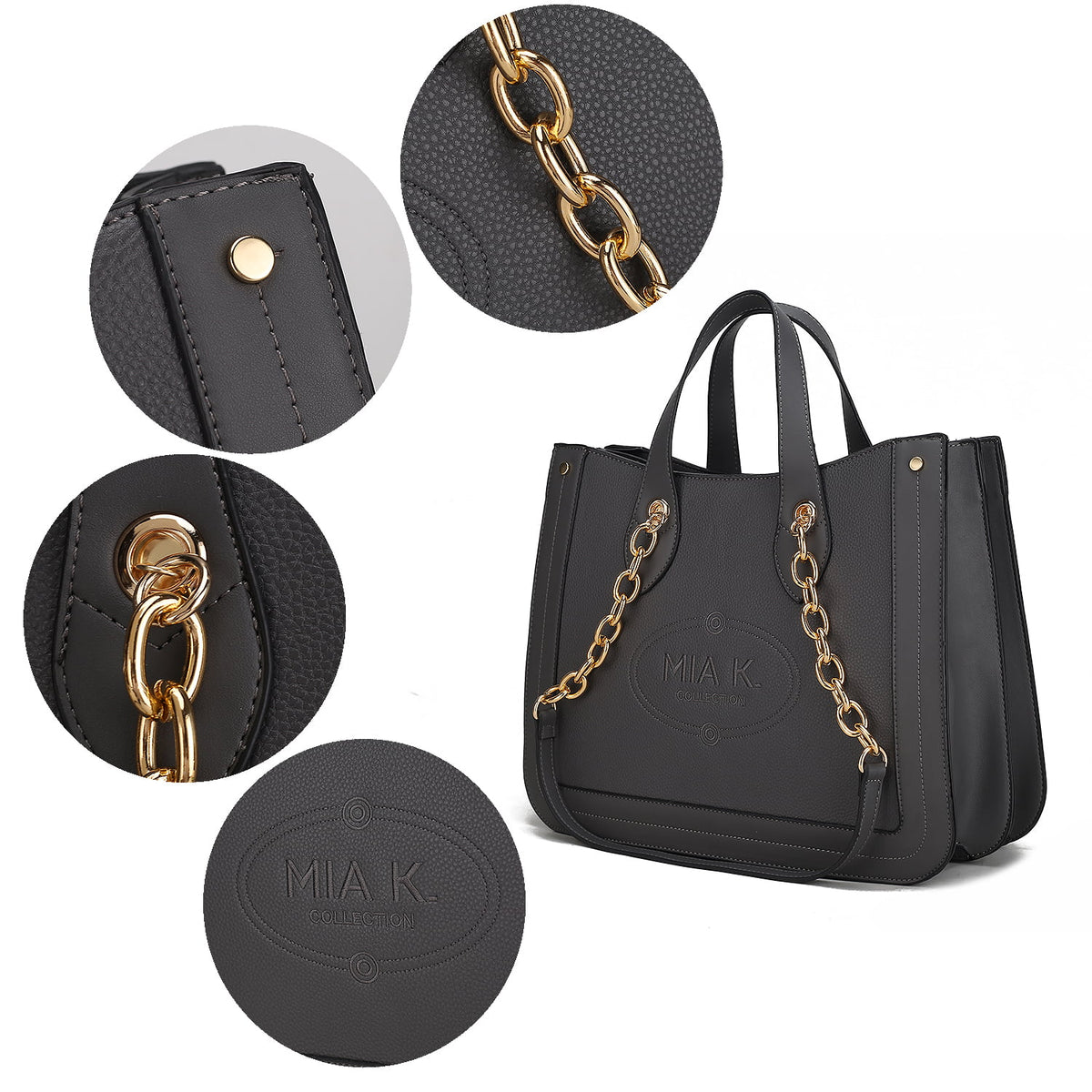 Black Vegan Leather Womens Tote Handbag D118