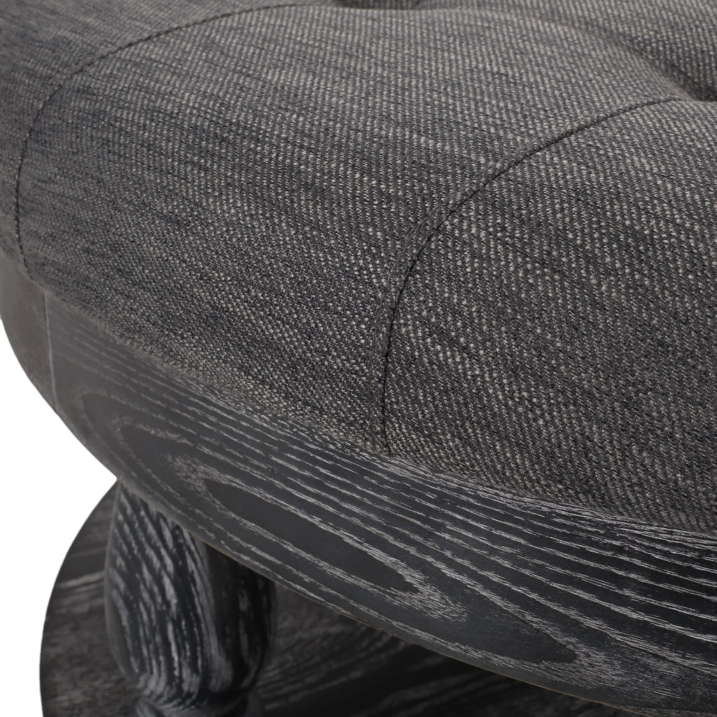 Charcoal Gray Fabric and Wood Ottoman X664