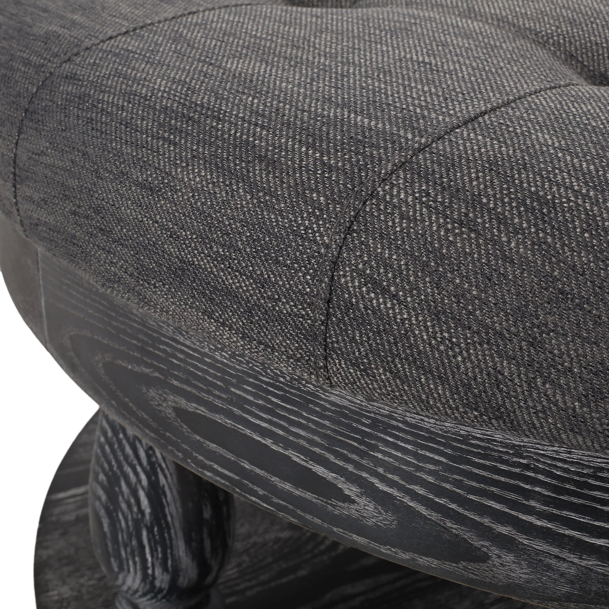 Charcoal Gray Fabric and Wood Ottoman X664