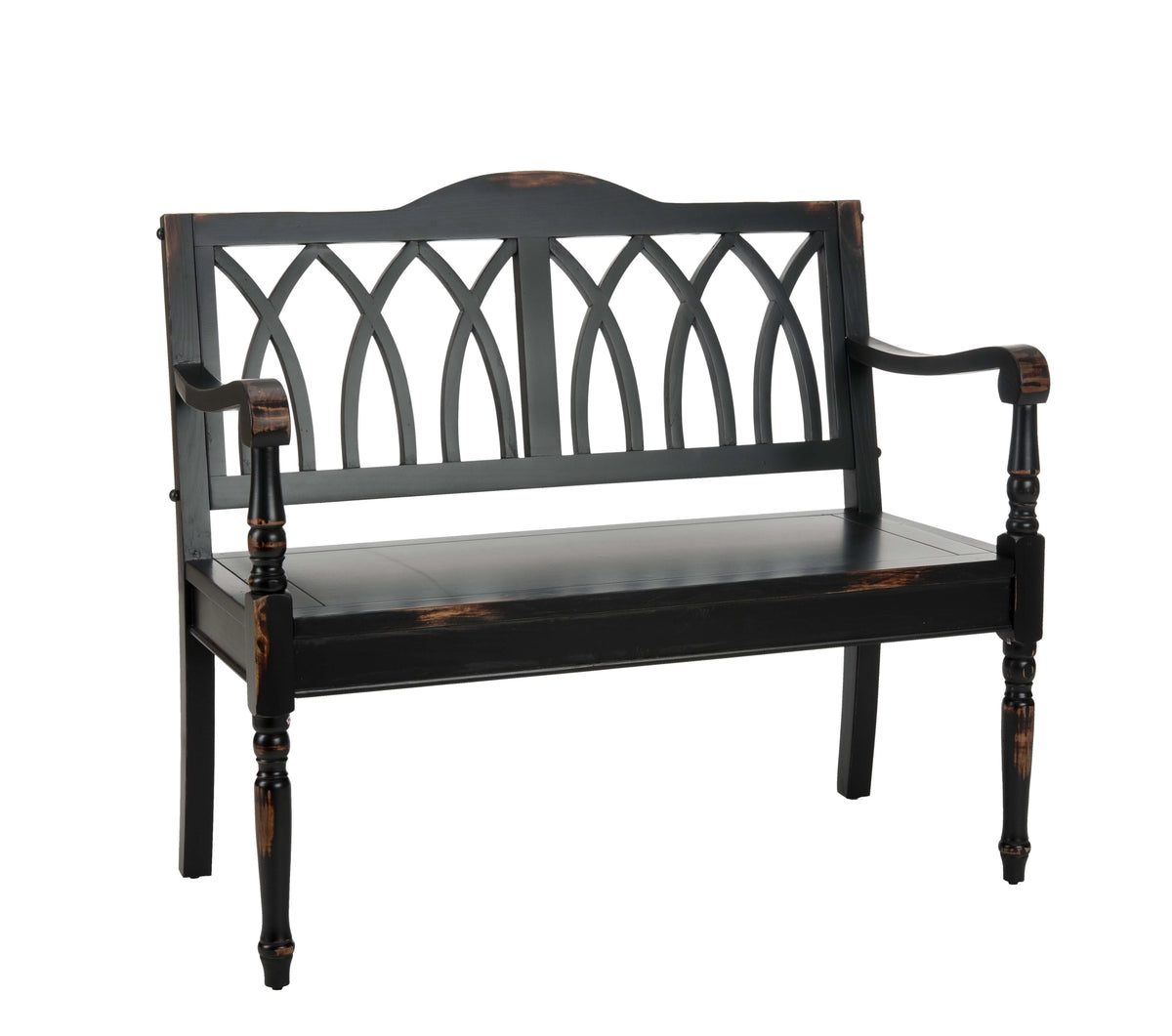 Distressed Black Rustic Bench Q55628