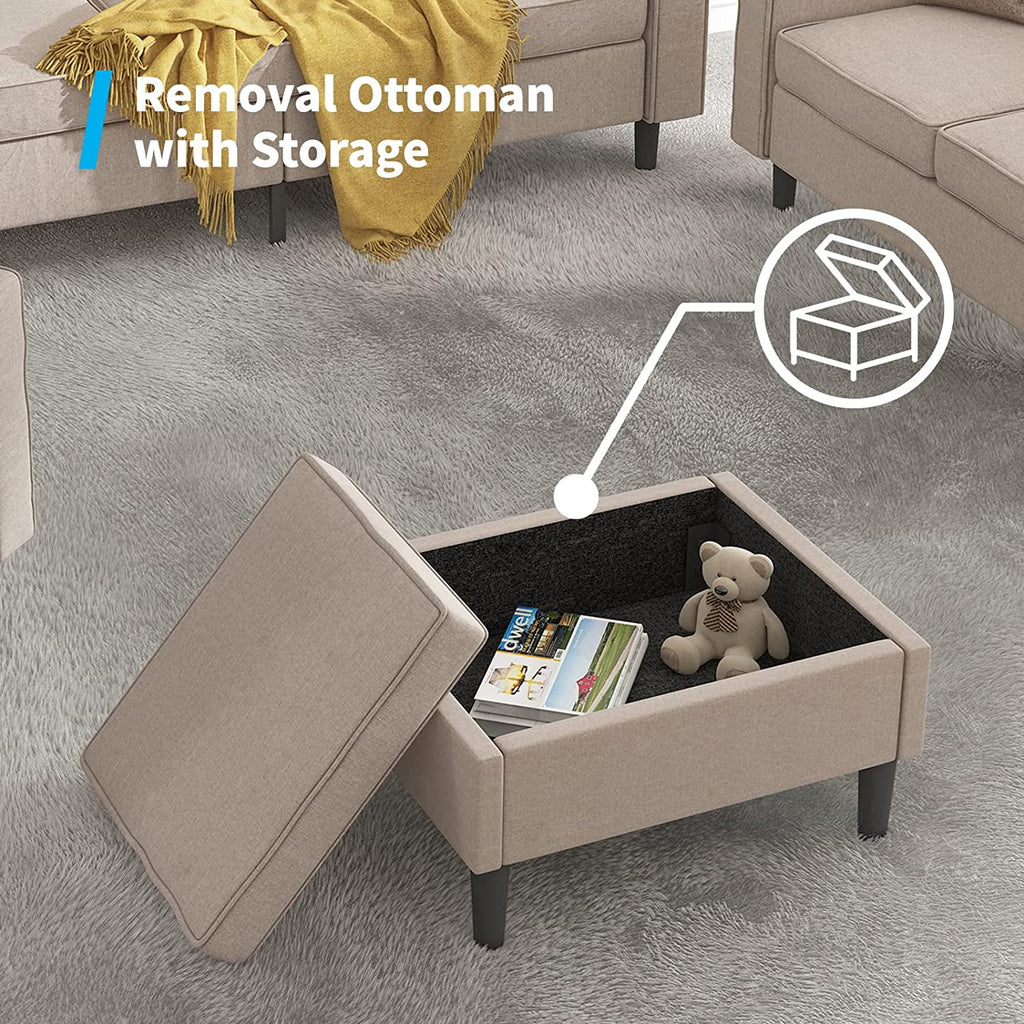 Convertible Sectional Sofa Couch L-Shaped with Storage Ottoman J78669