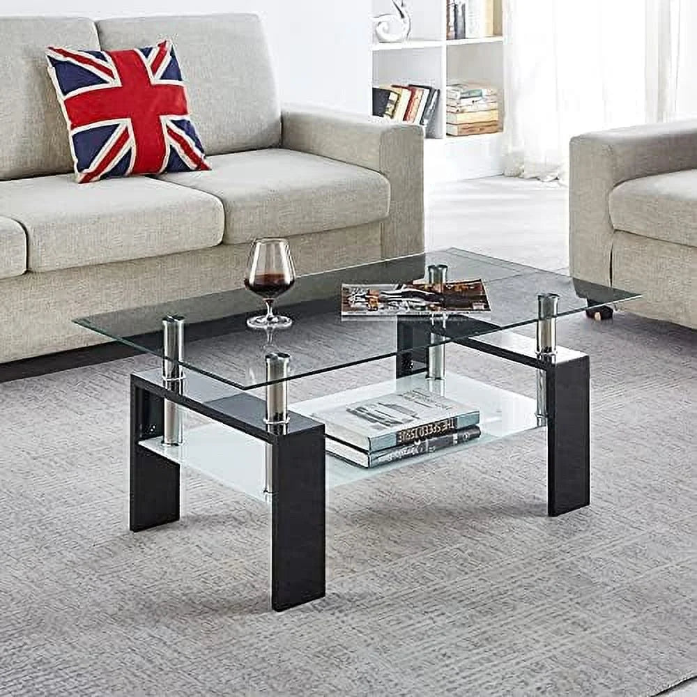 Glass Coffee Table with Metal Leg White V955077
