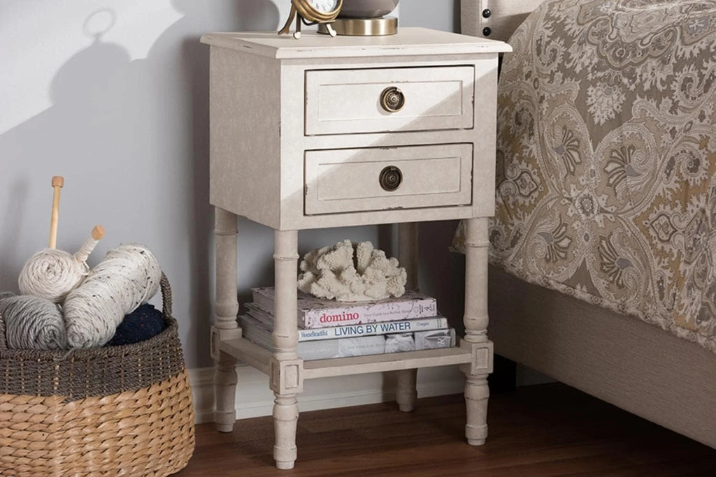 Whitewashed 2-Drawer Nightstand V82475