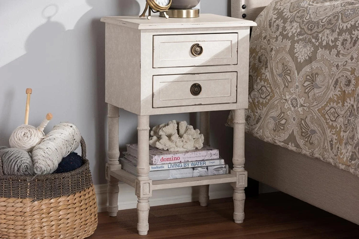 Whitewashed 2-Drawer Nightstand V82475