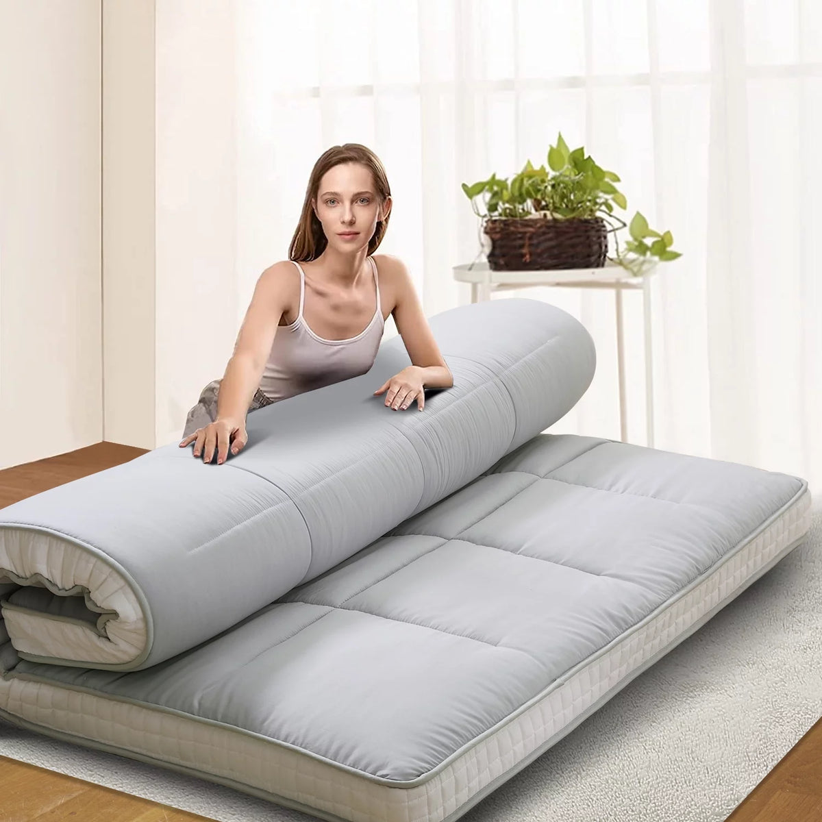 Japanese Floor Futon Mattress, Foldable Roll Up Sleeping Pad K2350