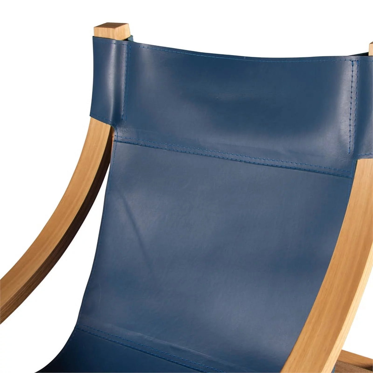 Cobalt Blue Top Grain Leather and Solid Wood Sling Chair Y9403