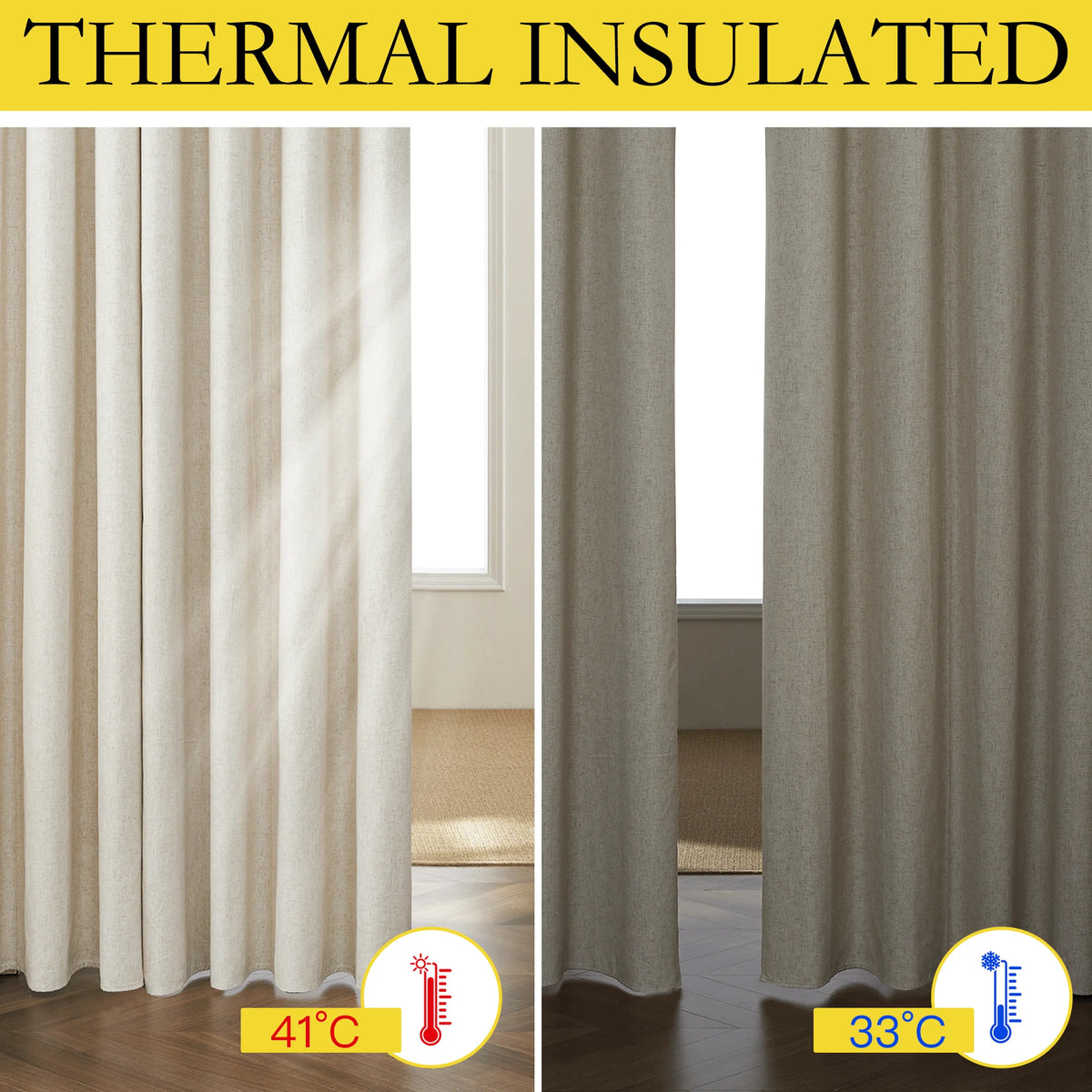 Natural 100% Blackout Linen Kitchen Curtains 63 inch 2 Panels X529