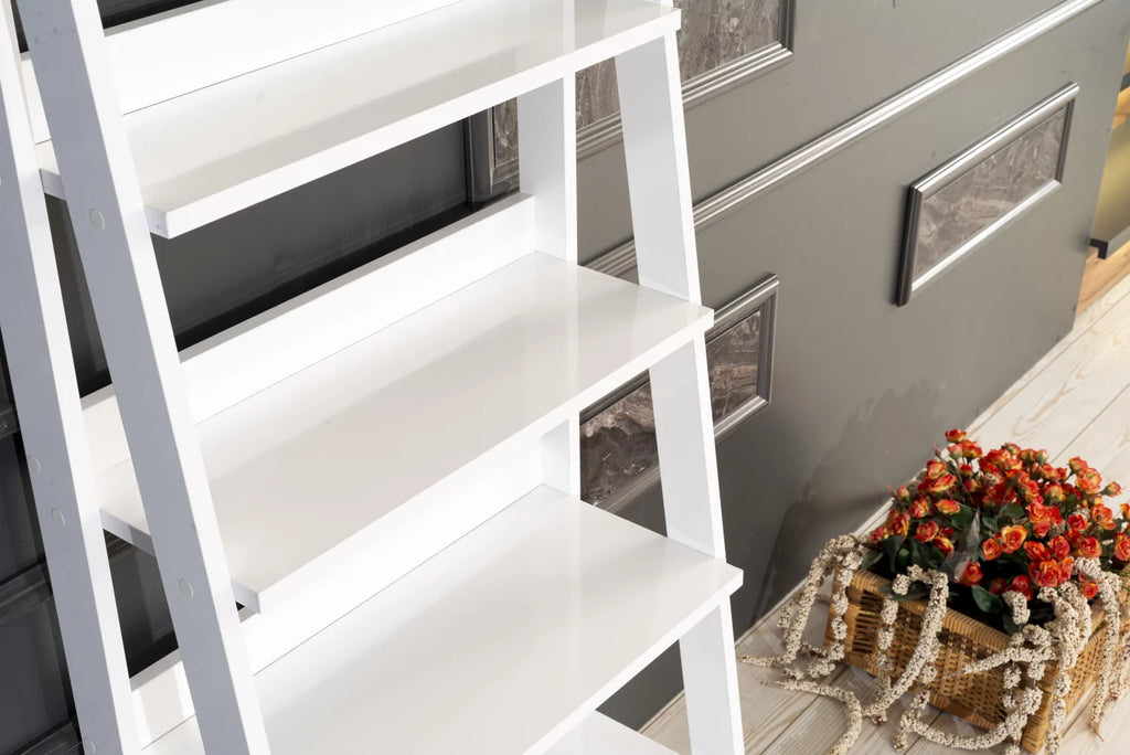 White 5 Tier Wood Ladder Bookshelf Y140