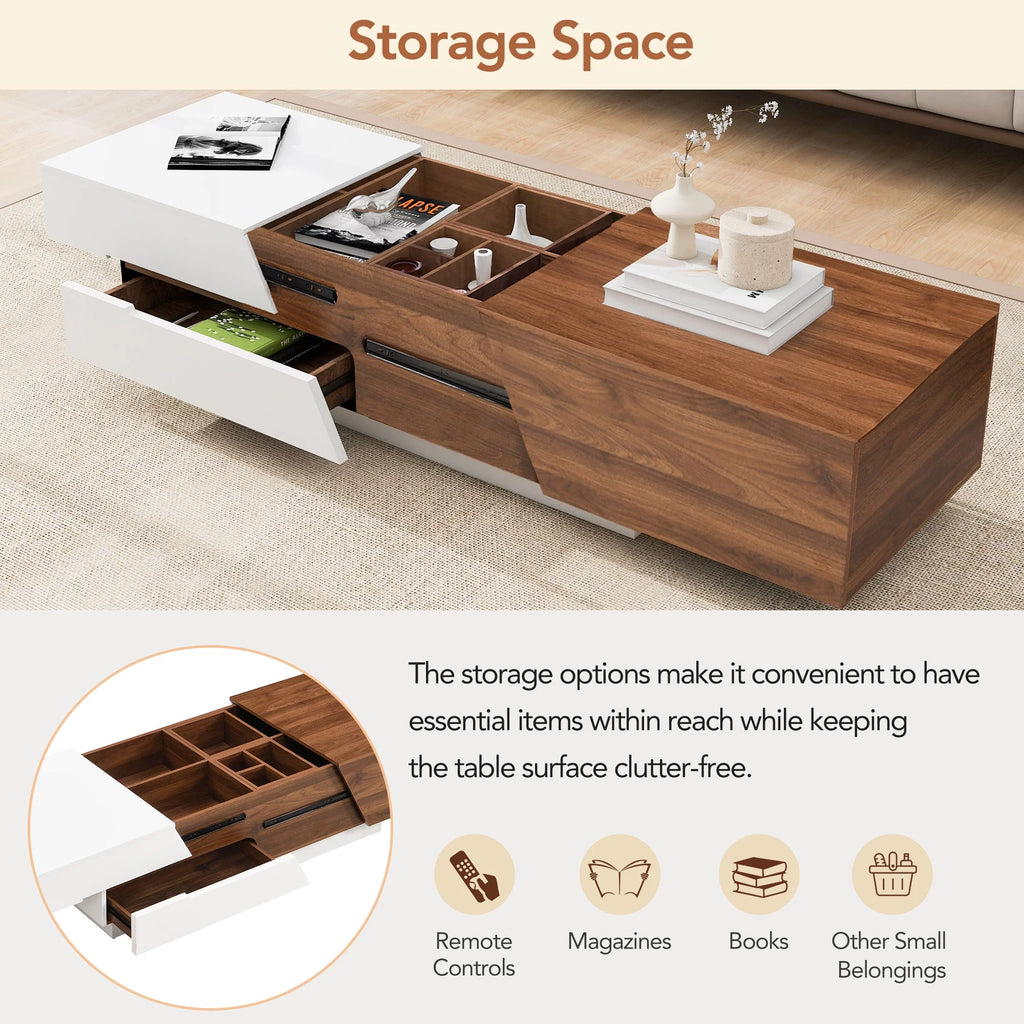 Extendable Coffee Table with Sliding Top and Storage Drawers J182